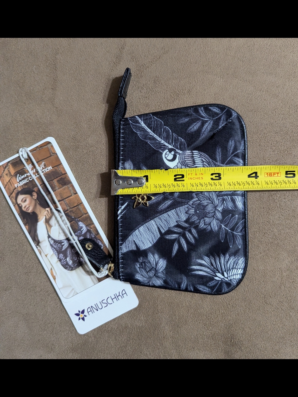 Anuschka Black Floral & Parrot Zip Travel Pouch - Picture 3 of 5
